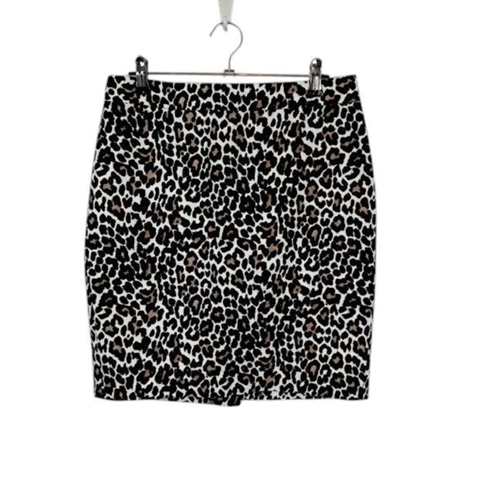 J. Crew The Pencil Skirt Leopard Print Cotton‎ Knee Length Cream Black Brown 00